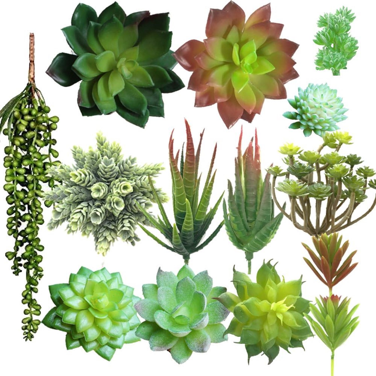 14 stuks kunstvetplanten, kunstbloemen, vetplanten, mini-echeveria spikes, losse kunstbloemen voor thuis, binnen, fee, tuin, decoraties
