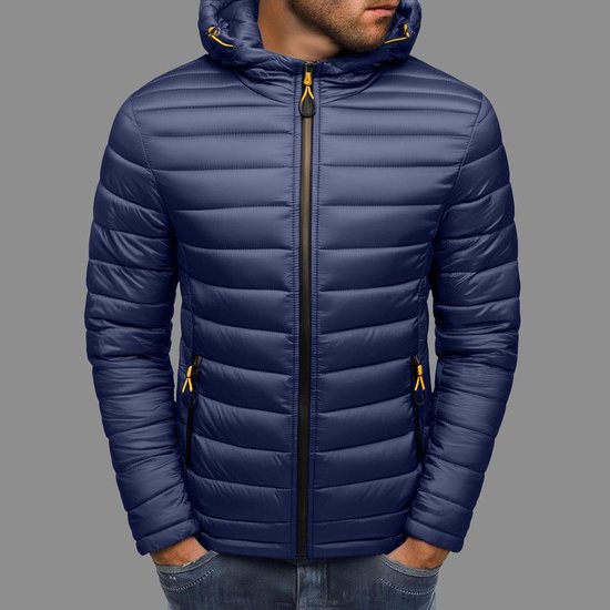 Jas voor heren, gewatteerde, winddichte jas met capuchon, lichte donsjas, dikke thermische dons, ritssluiting, winterjas met afneembare outdoor overgangstop voor dagelijks gebruik — afbeelding 3