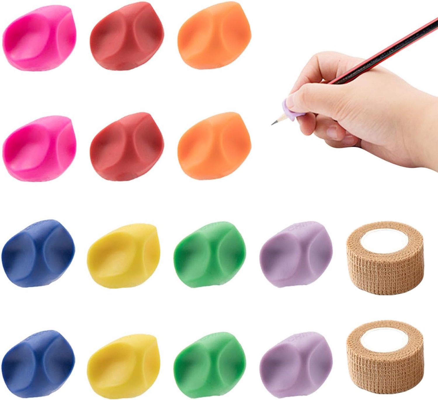 Pak Van 14 Pennen Met Houdingscorrectie, 2 Rollen Anti-Slijtage Vingerverbanden, Siliconen Penclip Voor Kinderen, Ergonomisch, Schrijfvingerbeschermingsverband Voor Studenten.