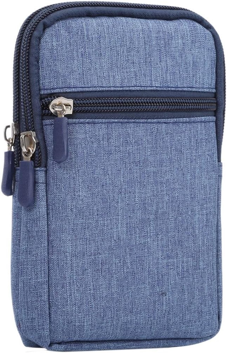Multifunctionele Verticale Strepen Pouch Bag Case Ritssluiting Karabijnhaak voor => LEAGOO M9 > Blauw (17 x 10,5 cm)