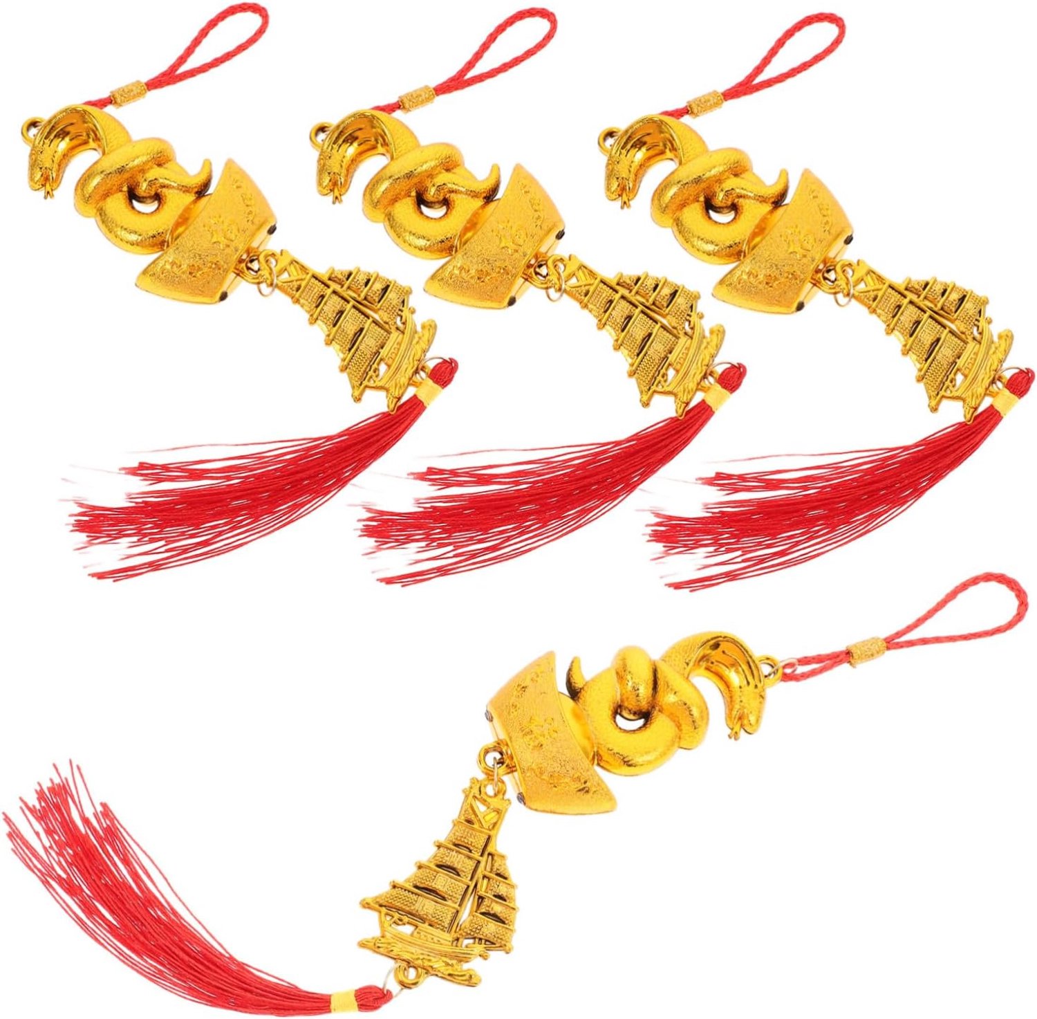 4 Stuks Delige Lente Festival Tassel Hangornamenten met Slangenjaar Symbolen Duurzame Plastic Chinese Nieuwjaarsdecoratie voor Huis Kantoor Auto