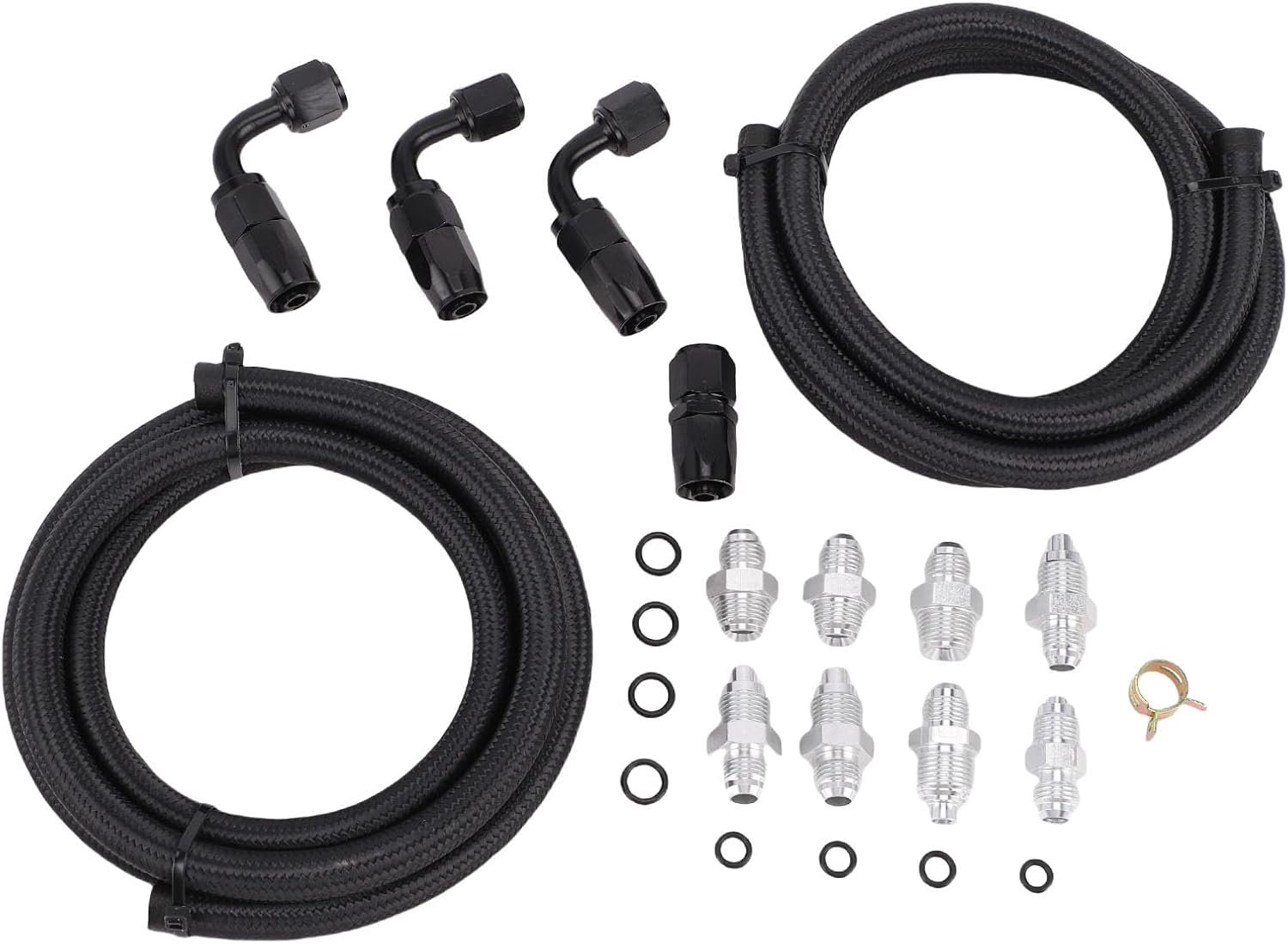 Slangfittingset voor Stuurbekrachtigingspomp, Vervanging voor LS1-motor, LS3-motor, LS-serie Swap-toepassingen, Inclusief 6AN-fittingen, 3/8 Inch Lagedrukslang, Compatibel met