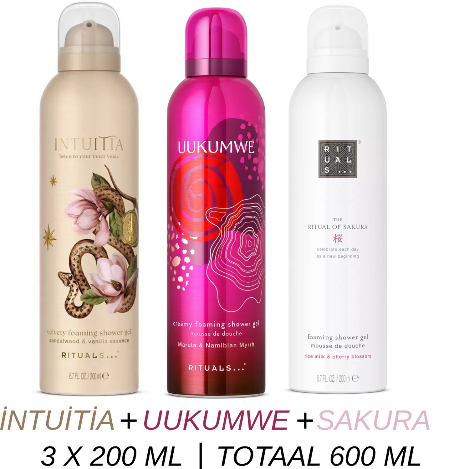 Rituals - Shower Gel Value Set - Intuitia + Uukumwe + Sakura - 3 x Shower Gel 200 ml = 600 ml - Douchegel - Doucheschuim