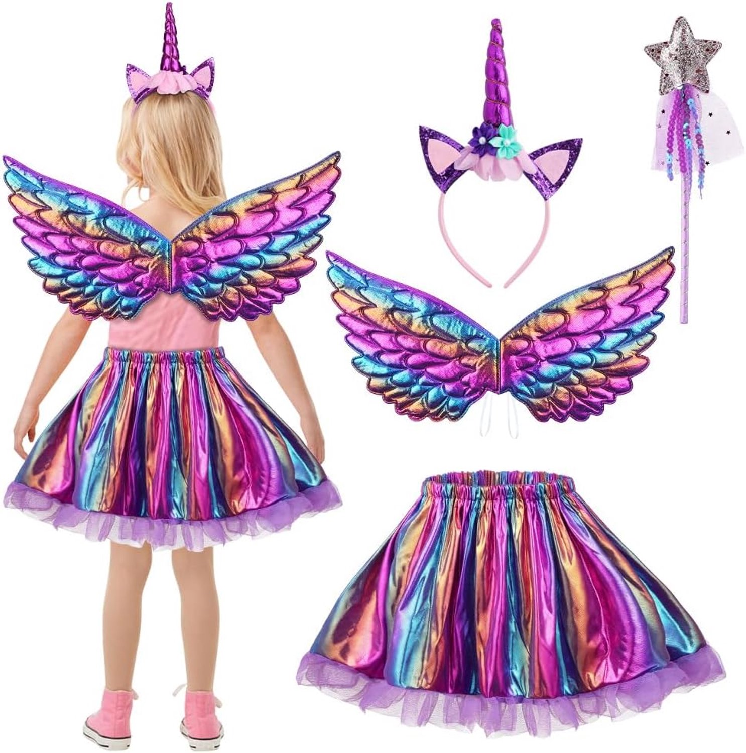Eenhoornkostuum voor meisjes, 4 stuks, eenhoornkostuum voor Halloween