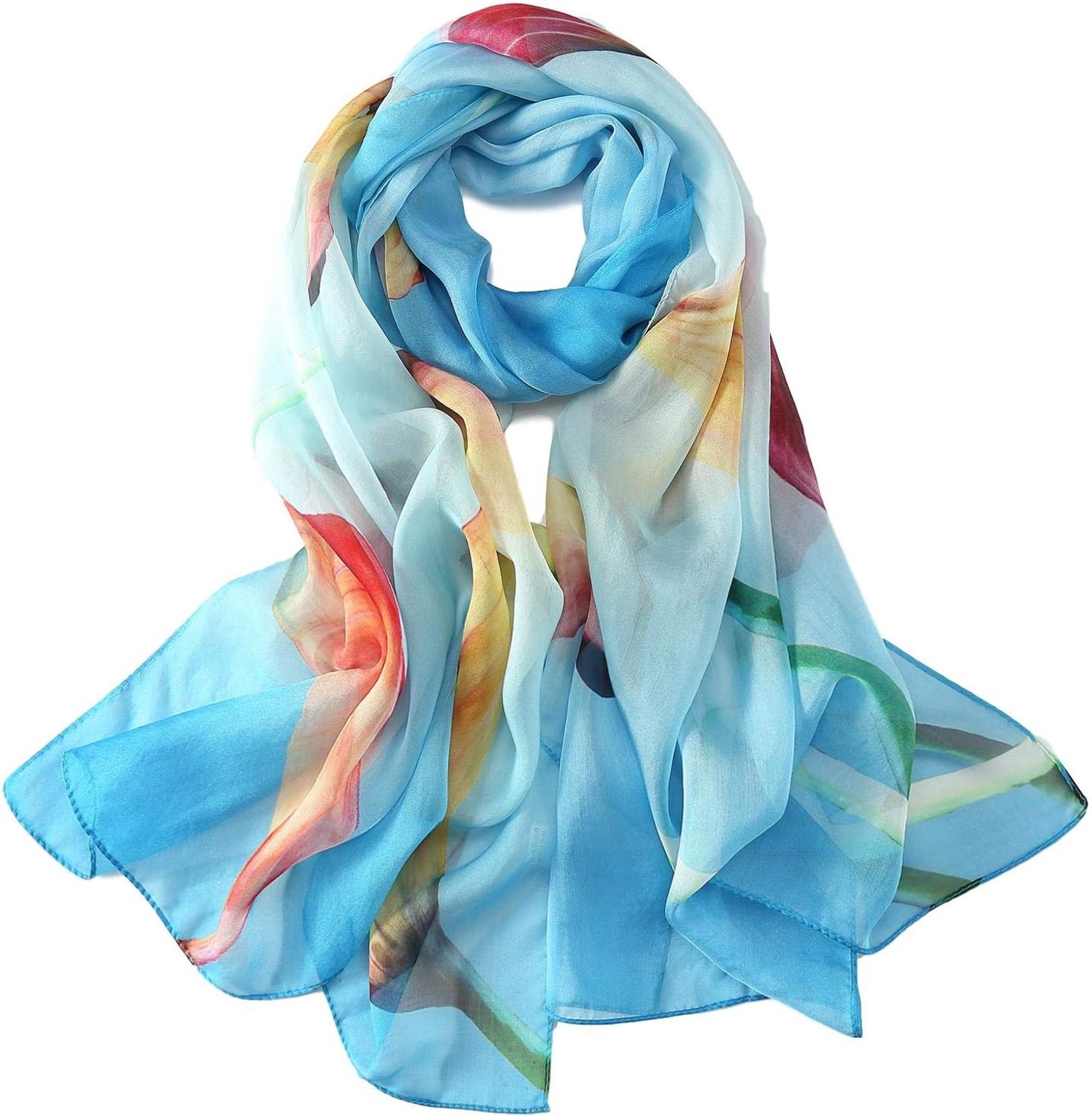 Zijden chiffon sjaal bloemenprint