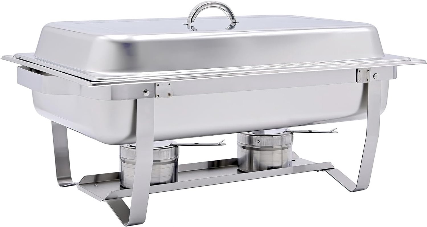 Roestvrijstalen voedselverwarmer Buffetschotel Cateringpan, rechthoekige komfoorset, komfoorset voor cateringbuffetverwarmer met opvouwbaar frame