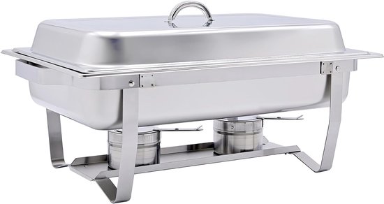 Roestvrijstalen voedselverwarmer Buffetschotel Cateringpan, rechthoekige komfoorset, komfoorset voor cateringbuffetverwarmer met opvouwbaar frame
