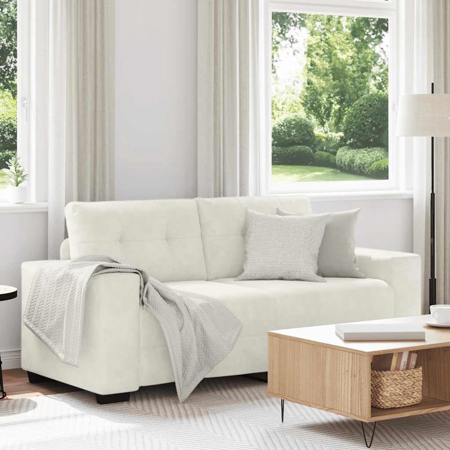 Crème 180x77x82 cm fluwelen ontspanningsbank met robuust multiplex metalen frame en zacht fluweel voor woonkamer slaapkamer of werkkamer