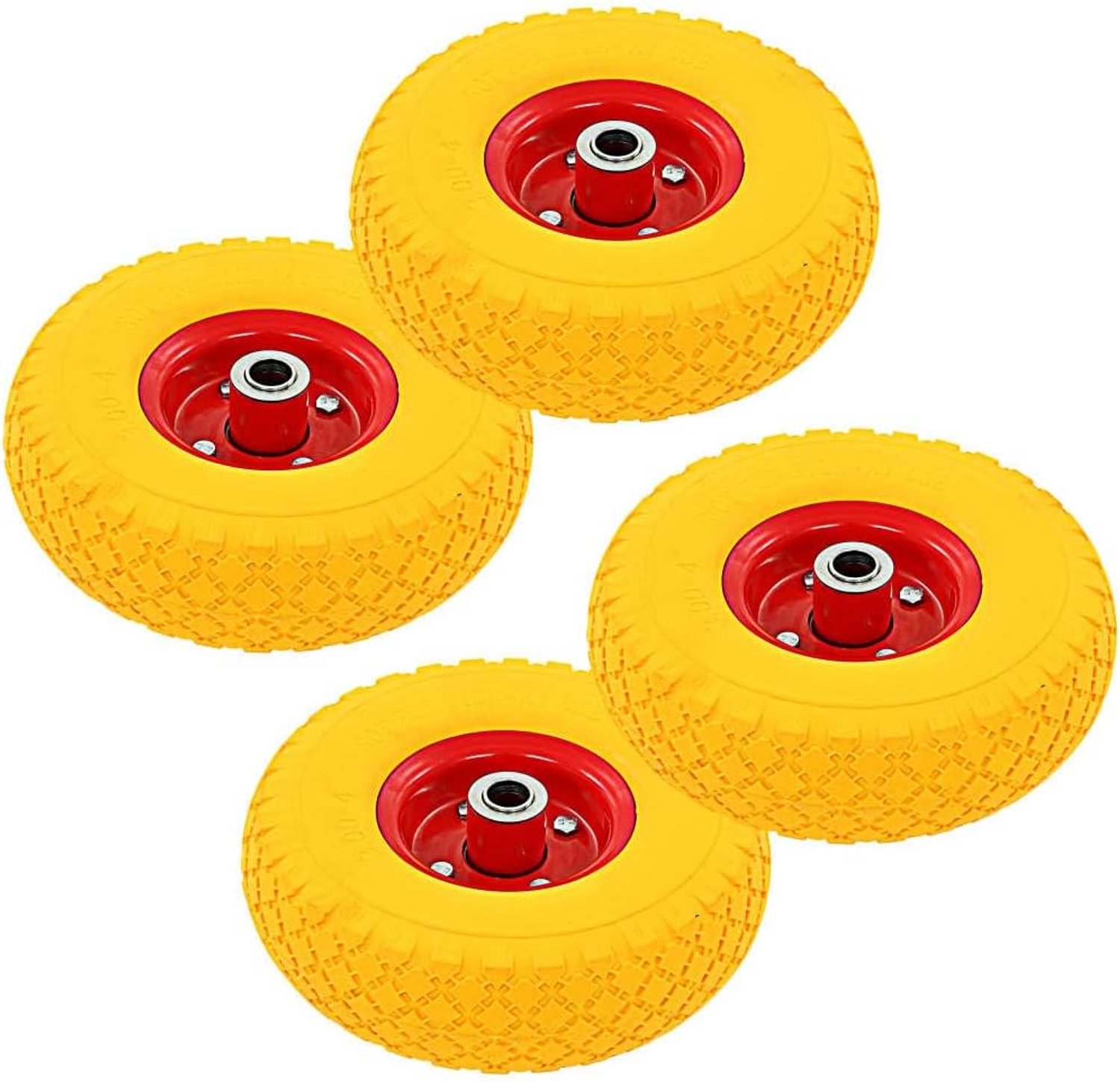 Wielen, set van 4, 3.00-4, lekvrije PU-massief rubberen banden, reservewielen voor bolderkar, handwagen, 245 mm