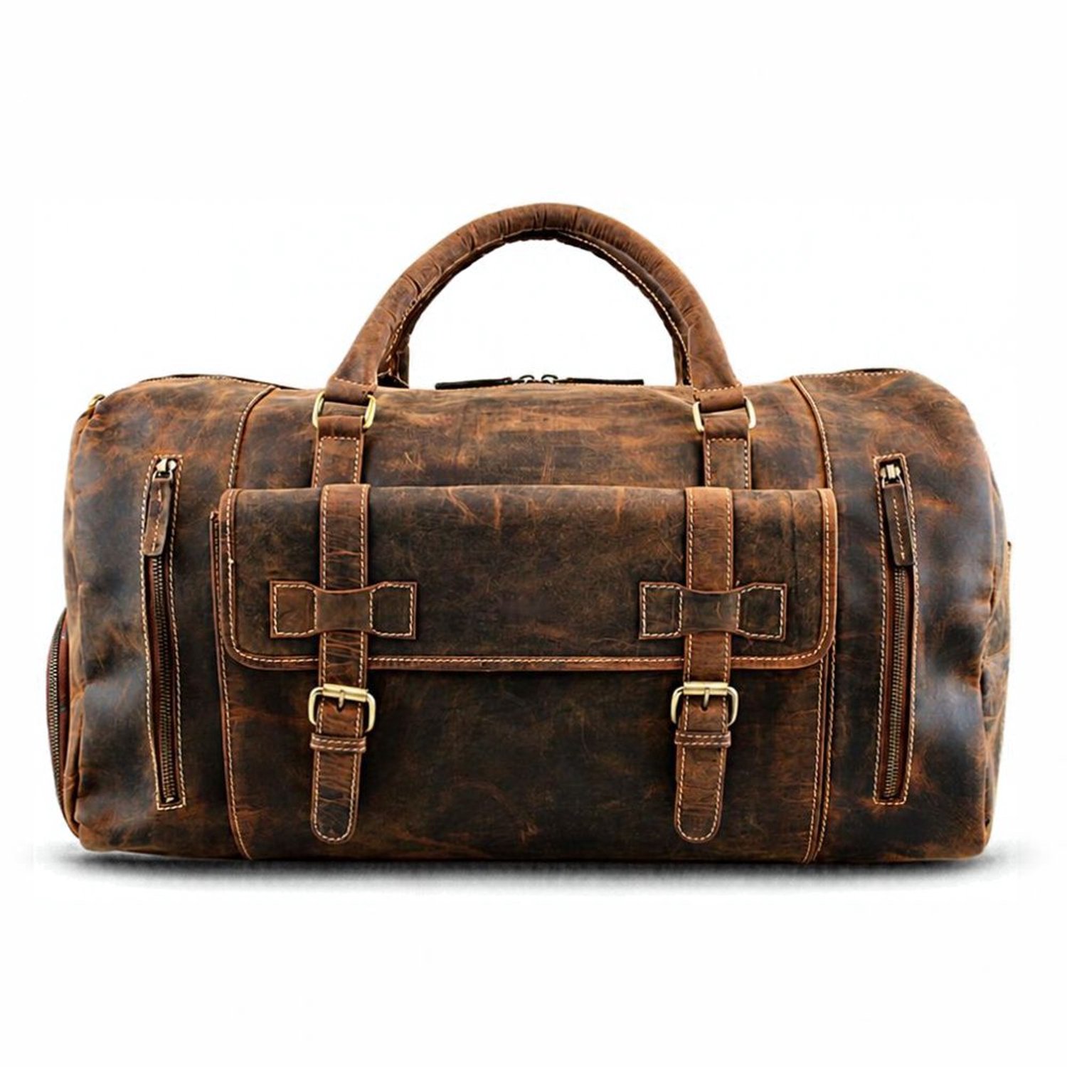 Fana Bags® Leren Weekendtas Bruin - Buffelleer Reistas met Schoenenvak - Grote Duffel Bag Leder Veel Vakken- Sporttas Echt Leer