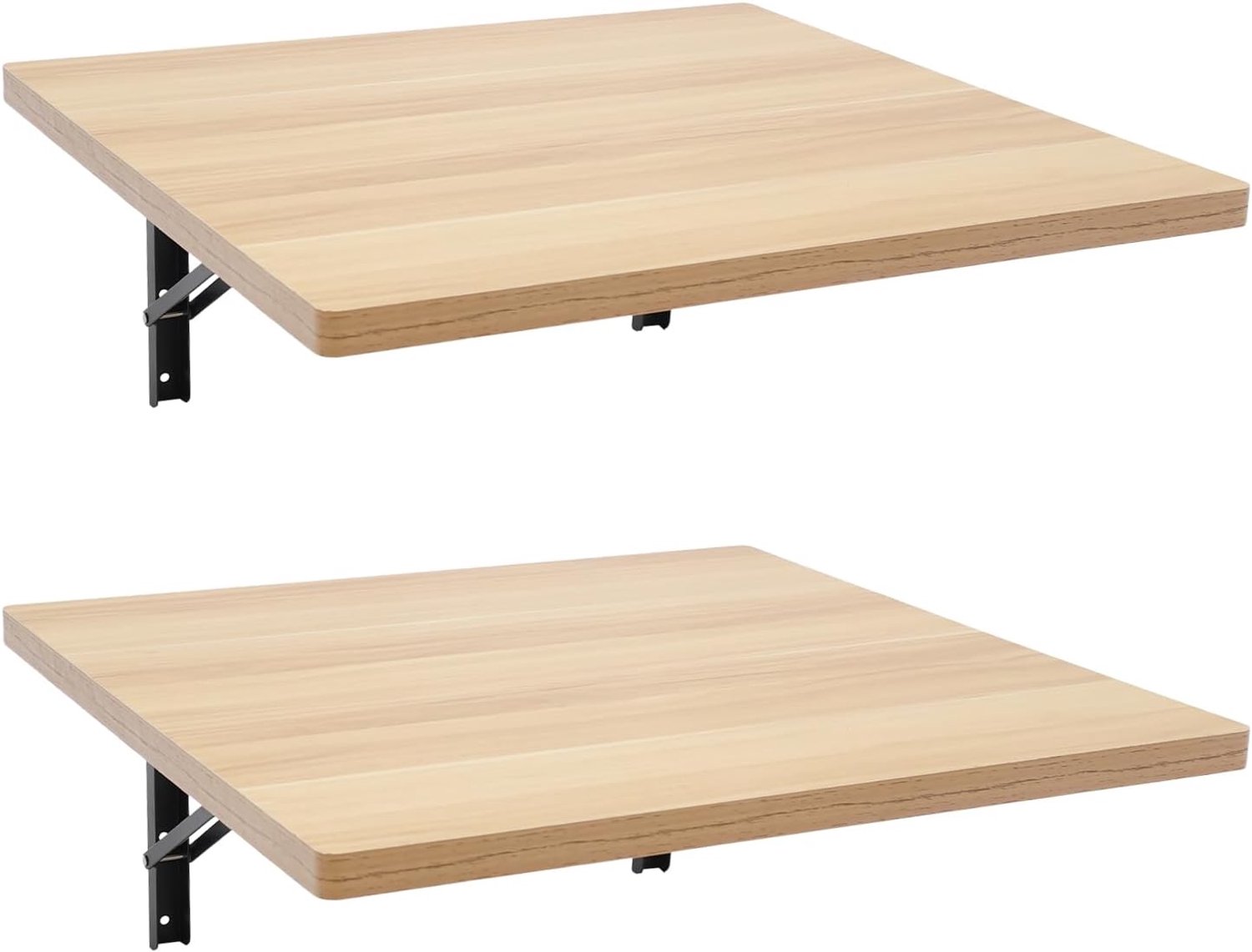 Set van 2, klaptafel, wandmontage met 227 kg draagkracht, klaptafel, opvouwbaar, als werkbank en eettafel, 60 x 58 x 25 cm, natuurlijk hout voor keuken, garage, kantoor