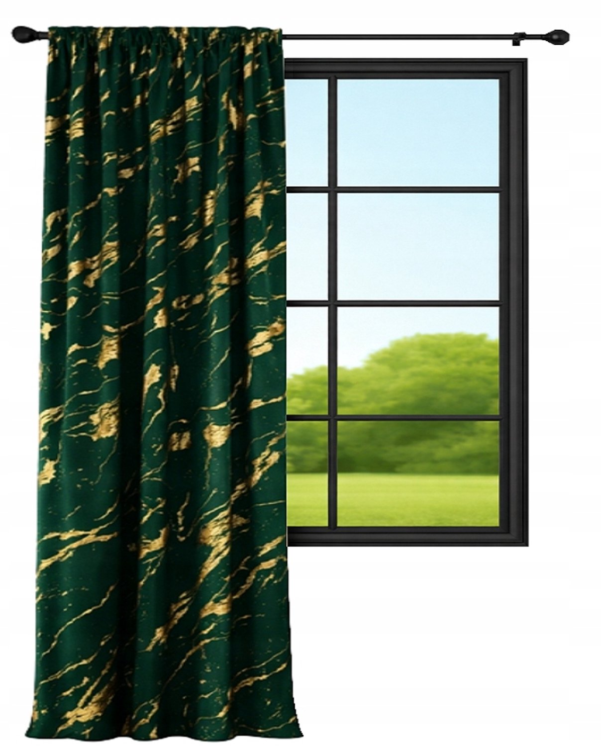 NOW-ART Luxe Velours Gordijn 140x240cm - Groen met Gouden Marmermotief