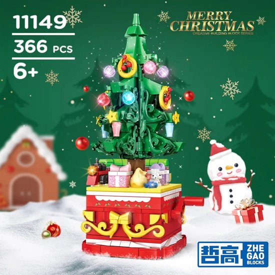 Zhe Gao 11149 Roteerbaar Kerstboom bouwset | Incl. mini kersttrein | Creator classic bouwpakket | Educatief speelgoed voor volwassenen & kinderen | Kerst bloemen decoratie geschenkset | Niet geschikt voor lego | Bouwdoos met 366 bouwstenen — cadeau in Spellen & Speelgoed - foto 7