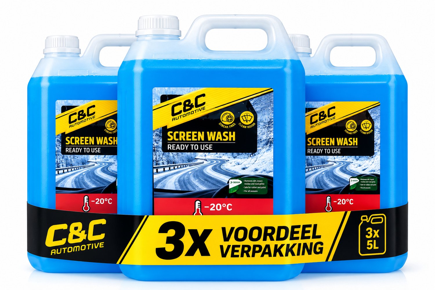 C&C Ruitensproeiervloeistof Anti-Vries -20°C 3x5L – Voordeelverpakking 15L – Screenwash Winter Auto
