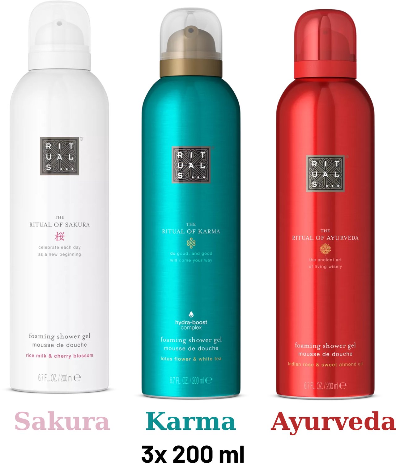 Rituals - Shower Gel Value Pack - Sakura 200 ml + Ayurveda 200 ml + Karma 200 ml - Douchegel - Shower Foam