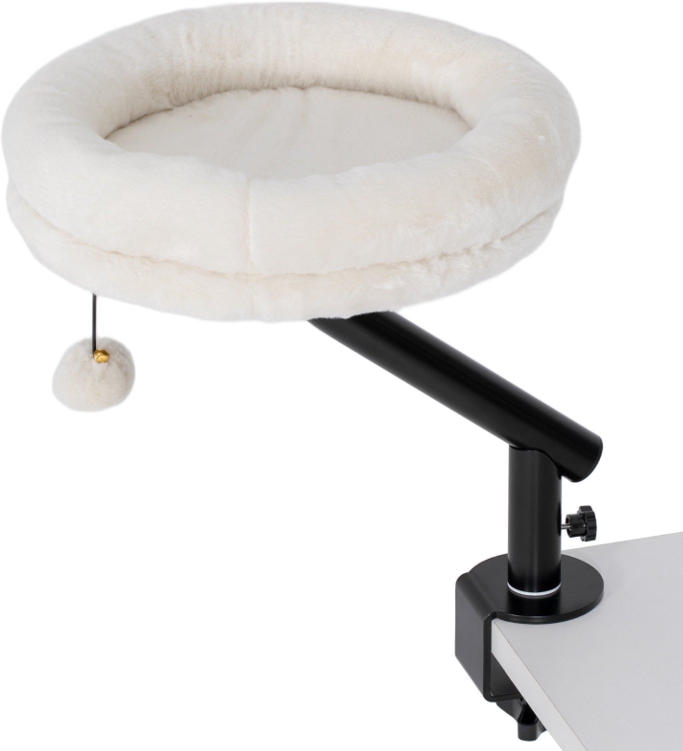 Kattenbed Voor Bureau - 360 Graden Draaibaar En In Hoogte Verstelbaar - Afneembaar Pluche Ligbed Voor Katten Tot 6 Kg - Crèmewit