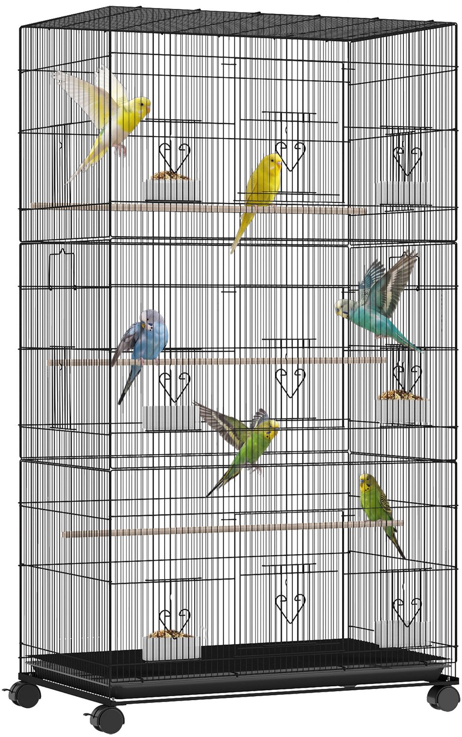 PawHut Vogelkooi - Q195 Staal, PP - 77 x 46,5 x 141 cm - Zwart
