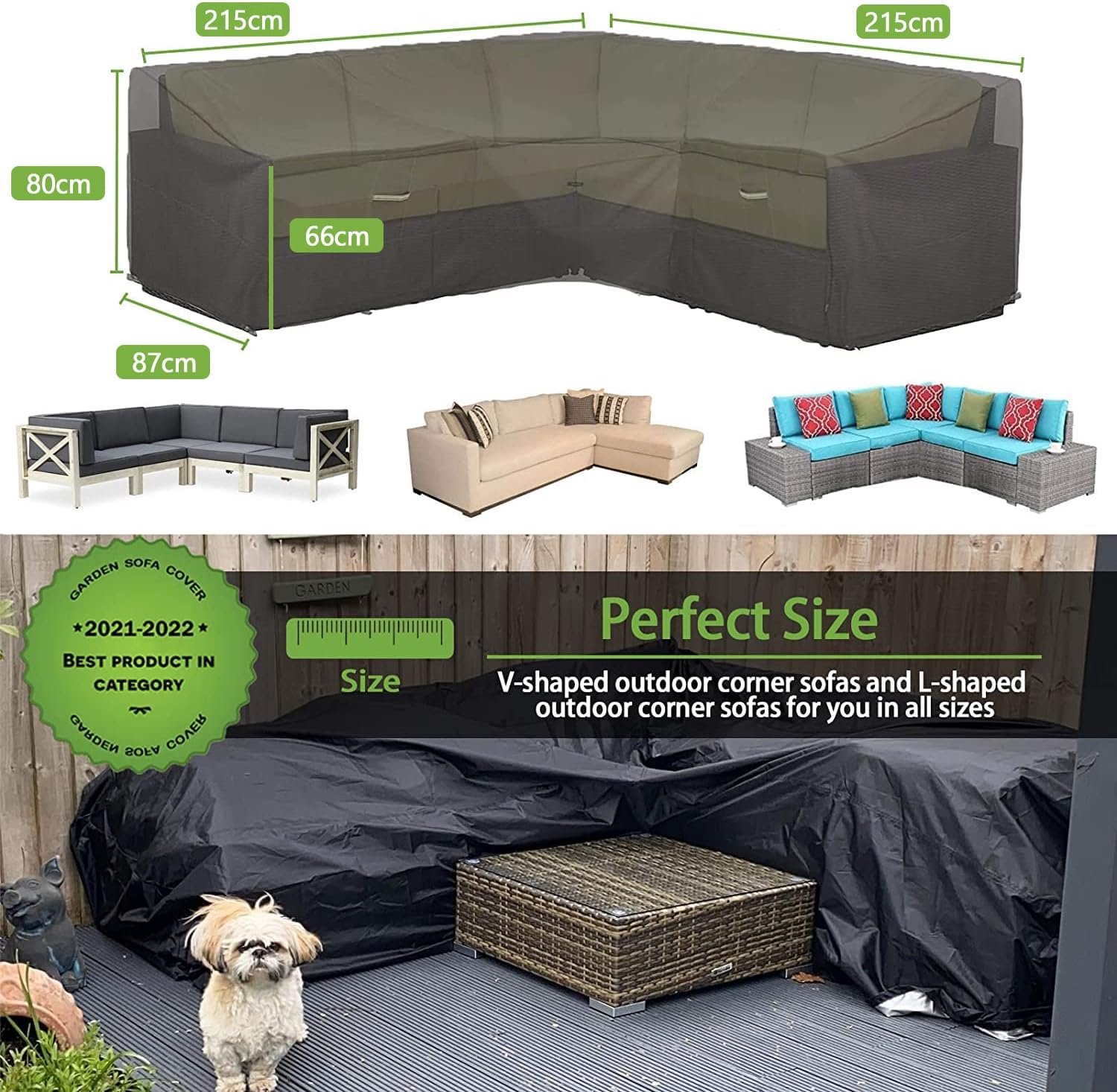 Famanu L-vormige waterdichte tuinmeubelhoes - hoes van zware 420D Oxford-stof voor rotan hoekbank voor buiten - met waterdichte tape (255 x 255 x 87 cm) rood