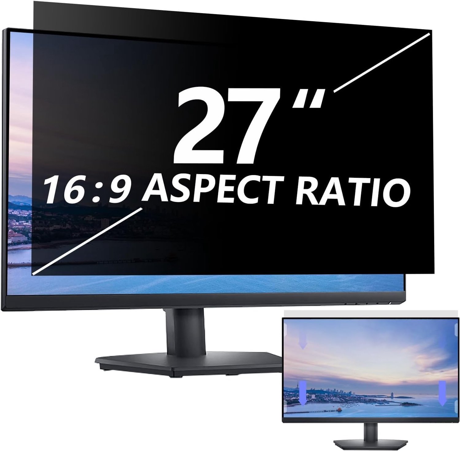 Famanu – Privacyfilter compatibel met 16:9 breedbeeldscherm - monitor - desktop-pc - computer - anti-spy/eenvoudige installatie/niet-verblindend/blokkeert blauw licht 27 inch