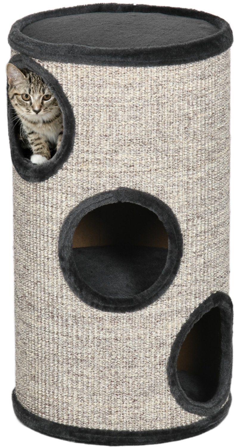 Krabton Voor Katten Met Drie Niveaus - Sisaltouw Rondom - Zachte Pluche Rustplekken - Voor Katten Tot 5 kg - Lichtgrijs - 38 x 38 x 70 cm