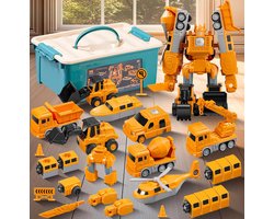 Magnetische Transformeerbare Engineering Voertuig Set - Bouw Auto Truck Vorkheftruck Robot - Met Opbergbox - Educatief STEM Speelgoed voor Kinderen vanaf 2 Jaar - Perfect Cadeau