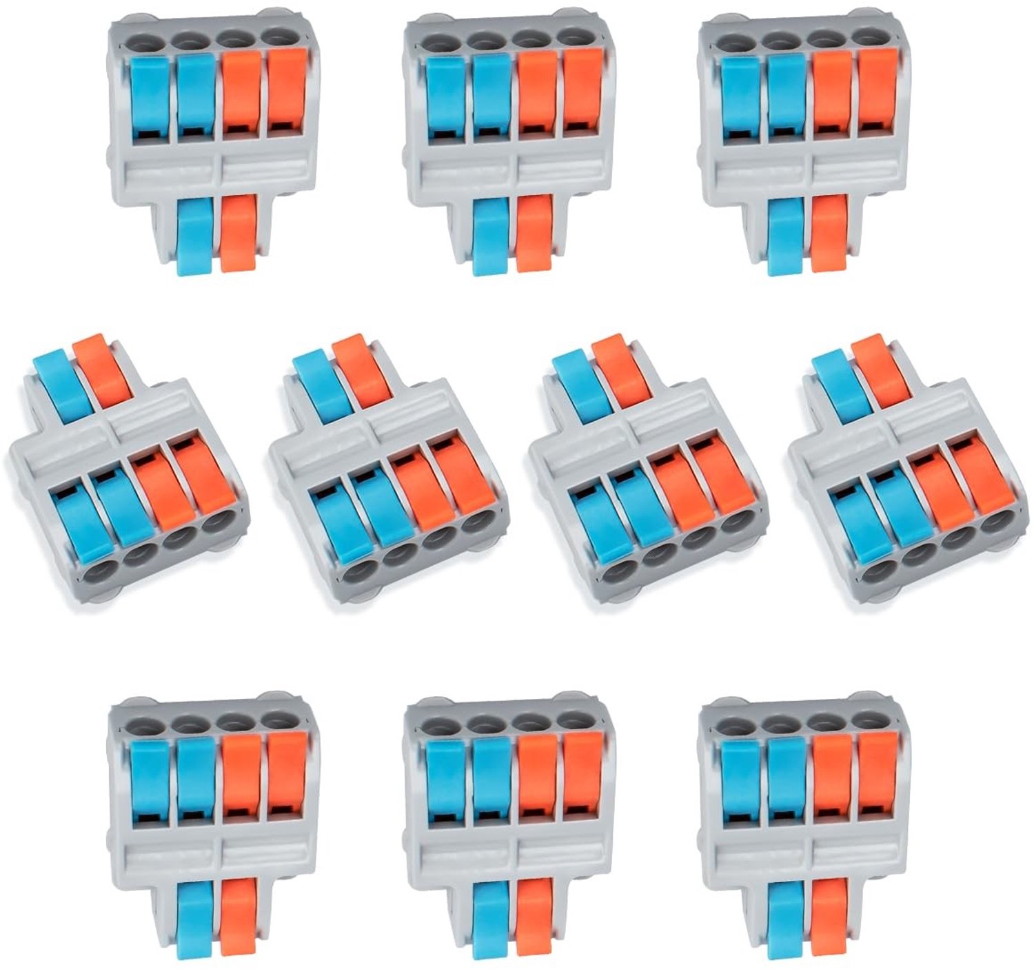10-delige verbindingsklem met 2-in-4-uit hefboom voor flexibele en stijve geleiders, ideaal voor elektrische aansluitingen en kabelbeheer