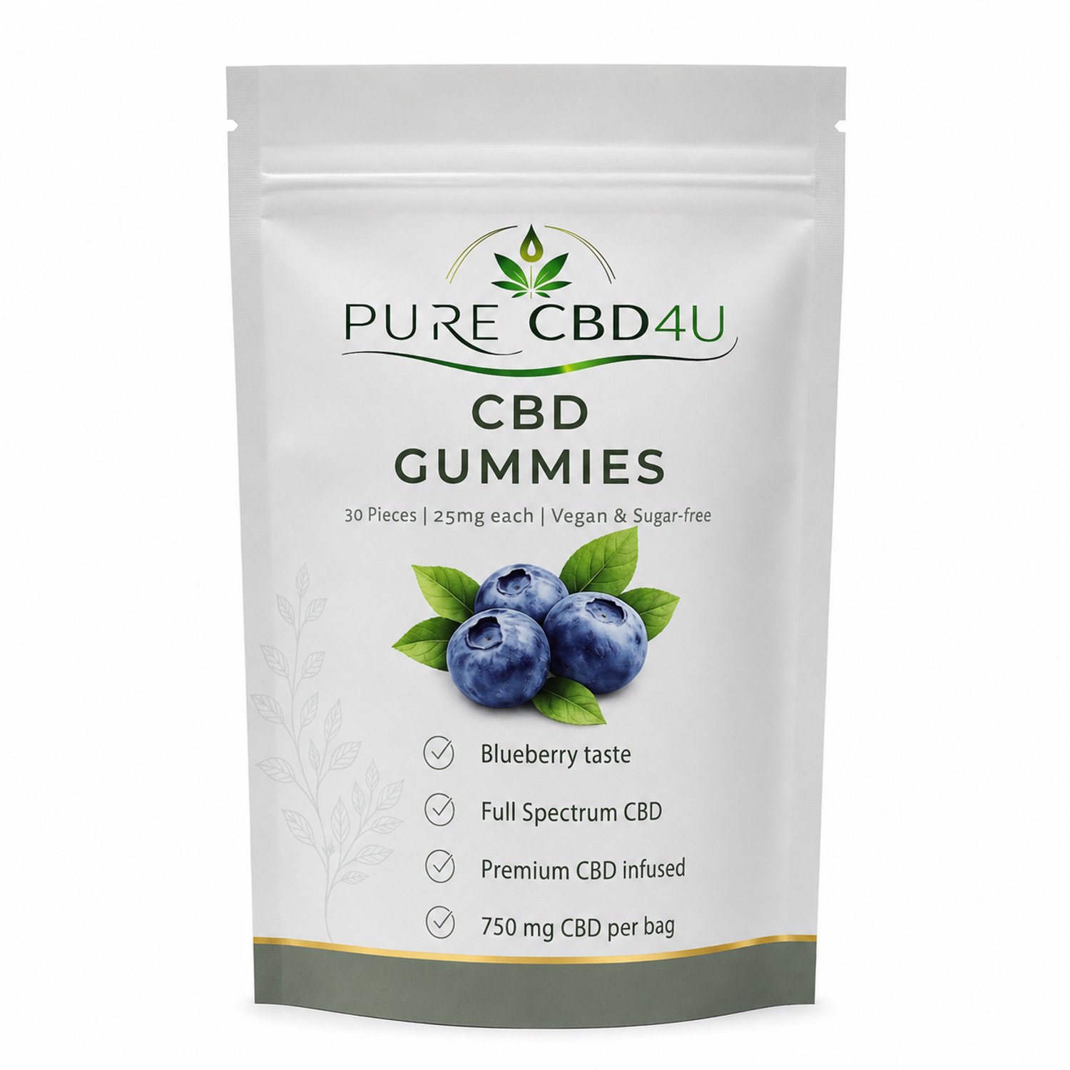 PureCBD4U CBD Gummies 25 mg – Full Spectrum CBD – Blueberry – 30 stuks – Vegan & Suikervrij