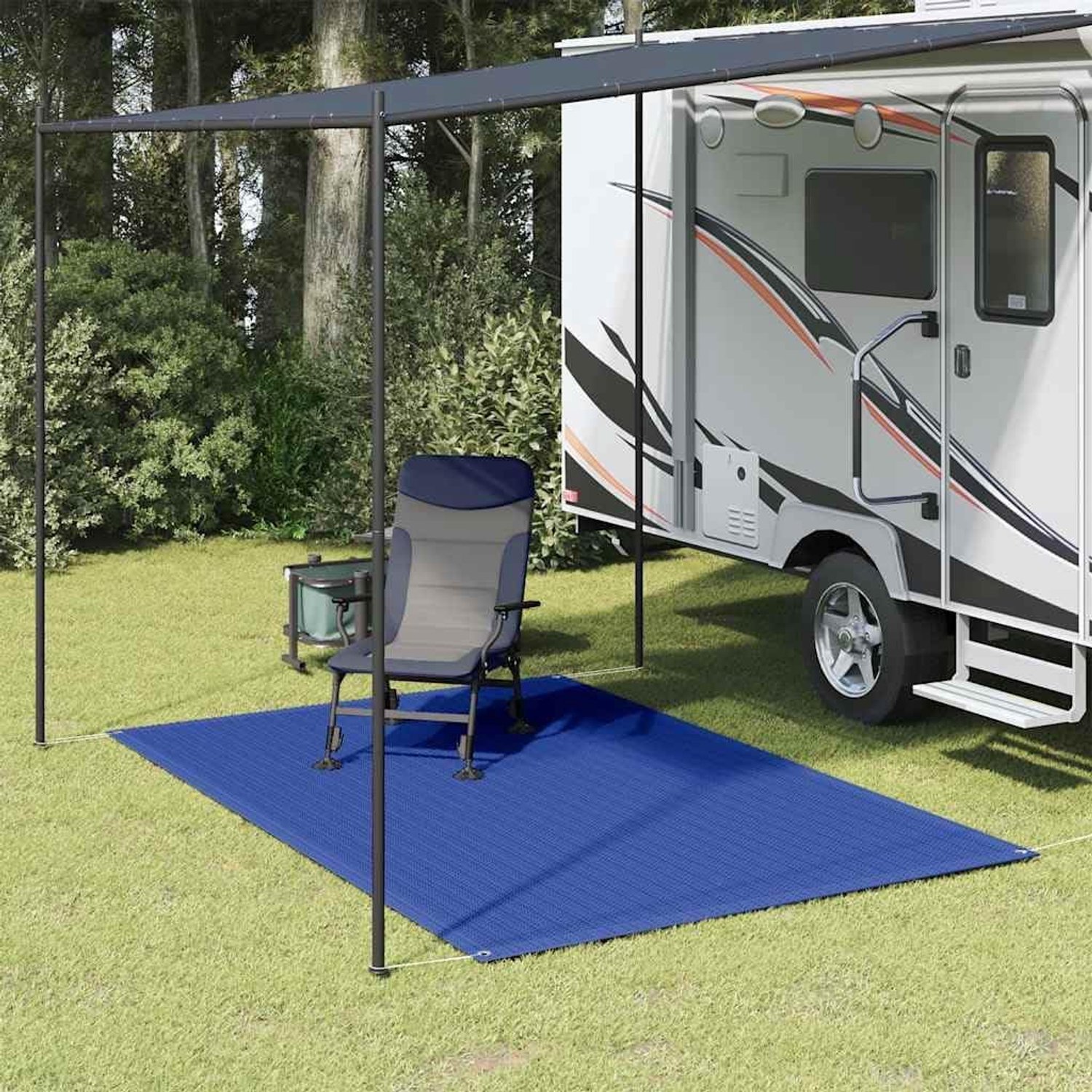 200 x 300 cm, blauw, ademend outdoortapijt voor camping, caravan, voortent en terras, duurzame vloerbedekking van HDPE met oogjes
