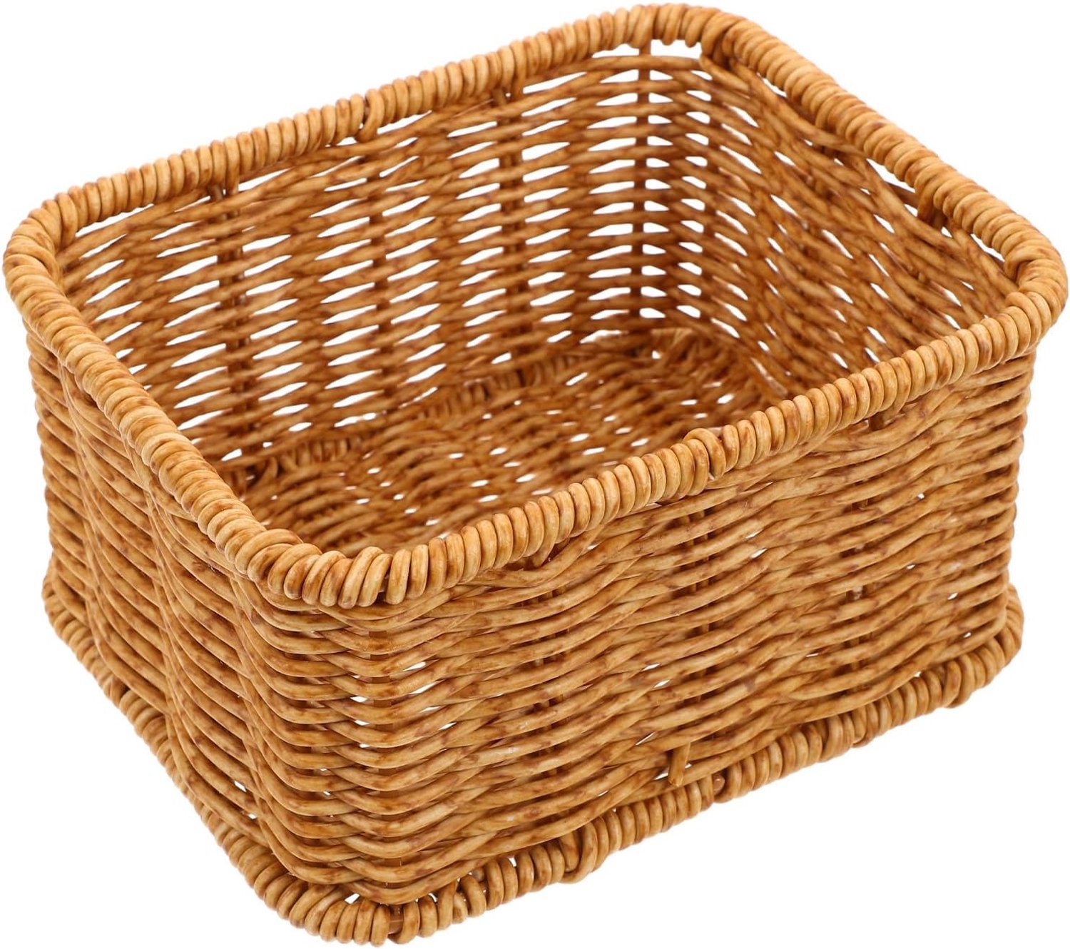 Rechthoekige Kunststof Opbergmand met Open Geweven Faux Rattan Design Ademend Stapelbaar Kleine Pantry Mand voor Overzichtelijke Snelle Toegang