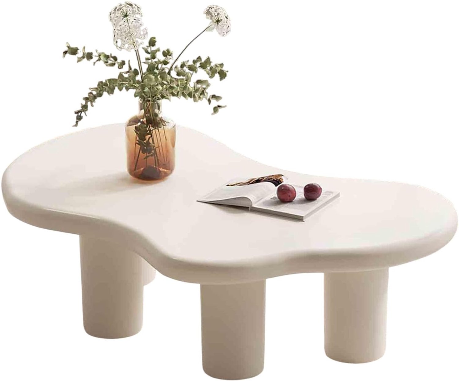Salontafel, witte salontafel met dik tafelblad en 4 stevige steunpoten, onregelmatige indoor theetafel eindtafel voor woonkamer, appartement, slaapkamer