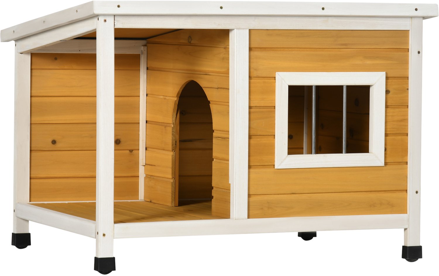Pawona Hondenhok met veranda - Met opklapbaar dak, raam en verstelbare poten - 85,5 x 62 x 60 cm - Oranje/Wit/Groen