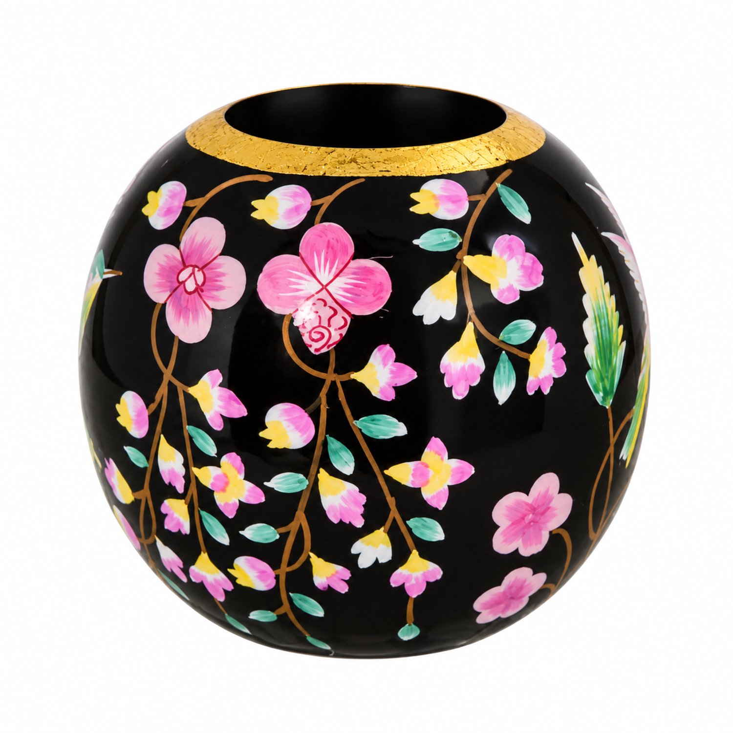 Colmore by Diga vaas handbeschilderd met bloemen zwart M 20x20x20cm multicolor