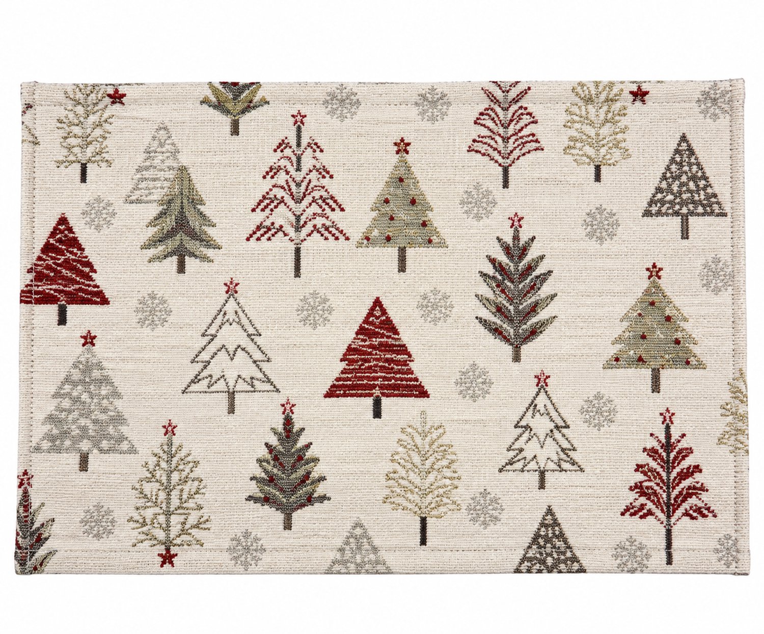 SuperShopper - Kerst Placemat met Kerstbomen – 35 x 48 cm – Stoffen Placemat – Beige/Rood/Groen – Rechthoekig – Kerst Tafeldecoratie