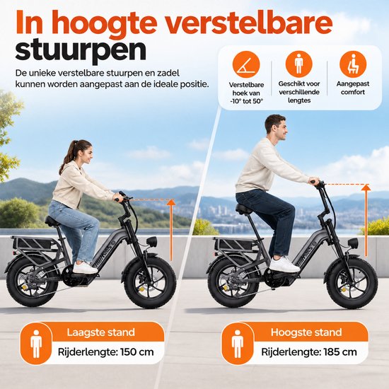 HillMiles MileLink 1 ebike 250W 65Nm, max 25 km/u, dubbele 48V lithium batterij 18+22,5Ah, 16×4 brede banden, hydraulische schijfremmen, hoog belastbare achterdrager, stads en off-road fiets, Grijs — afbeelding 2