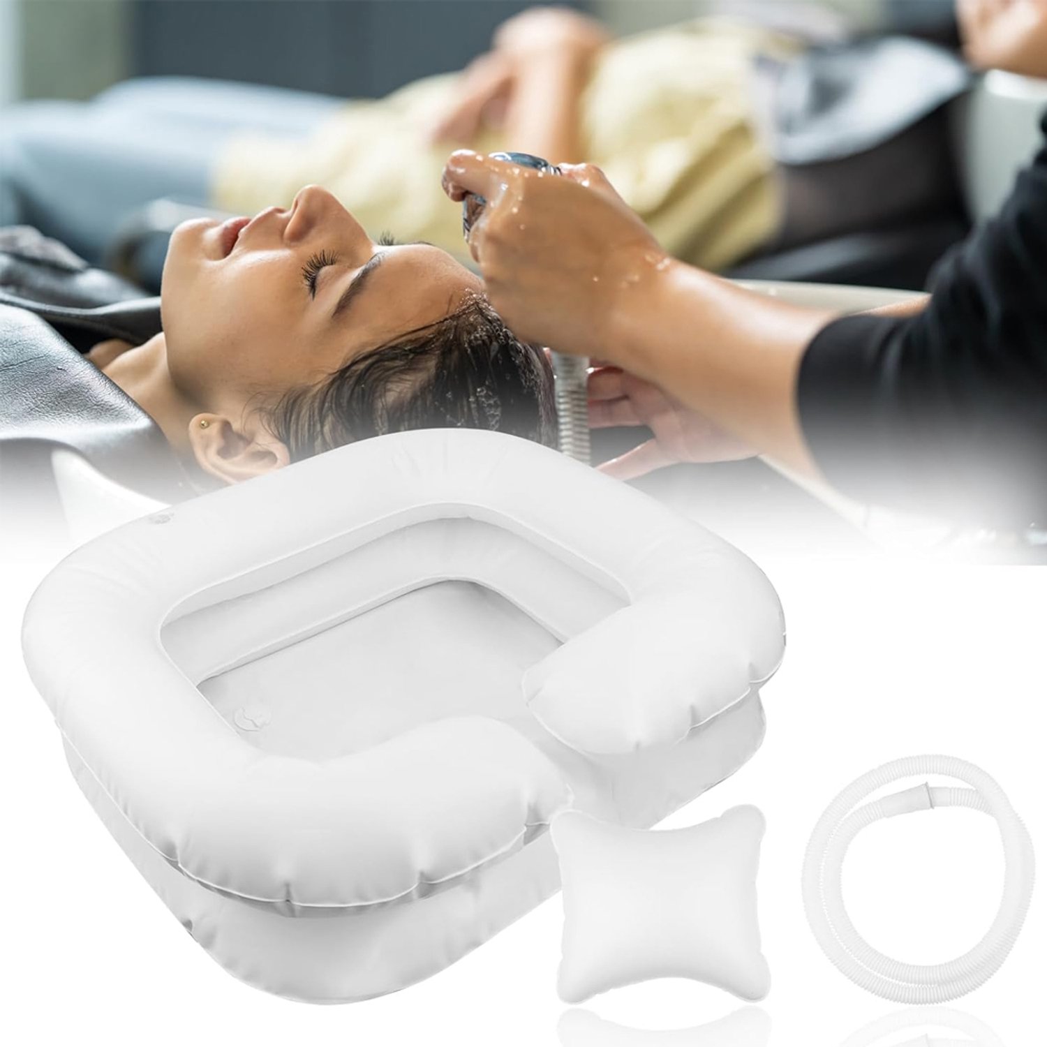 Opblaasbare haarwastafel en -bak - thuis shampoobak - shampoo-buffer - 60*55*24cm - voor het wassen van haar gewond, voedzaam - pvc - wit