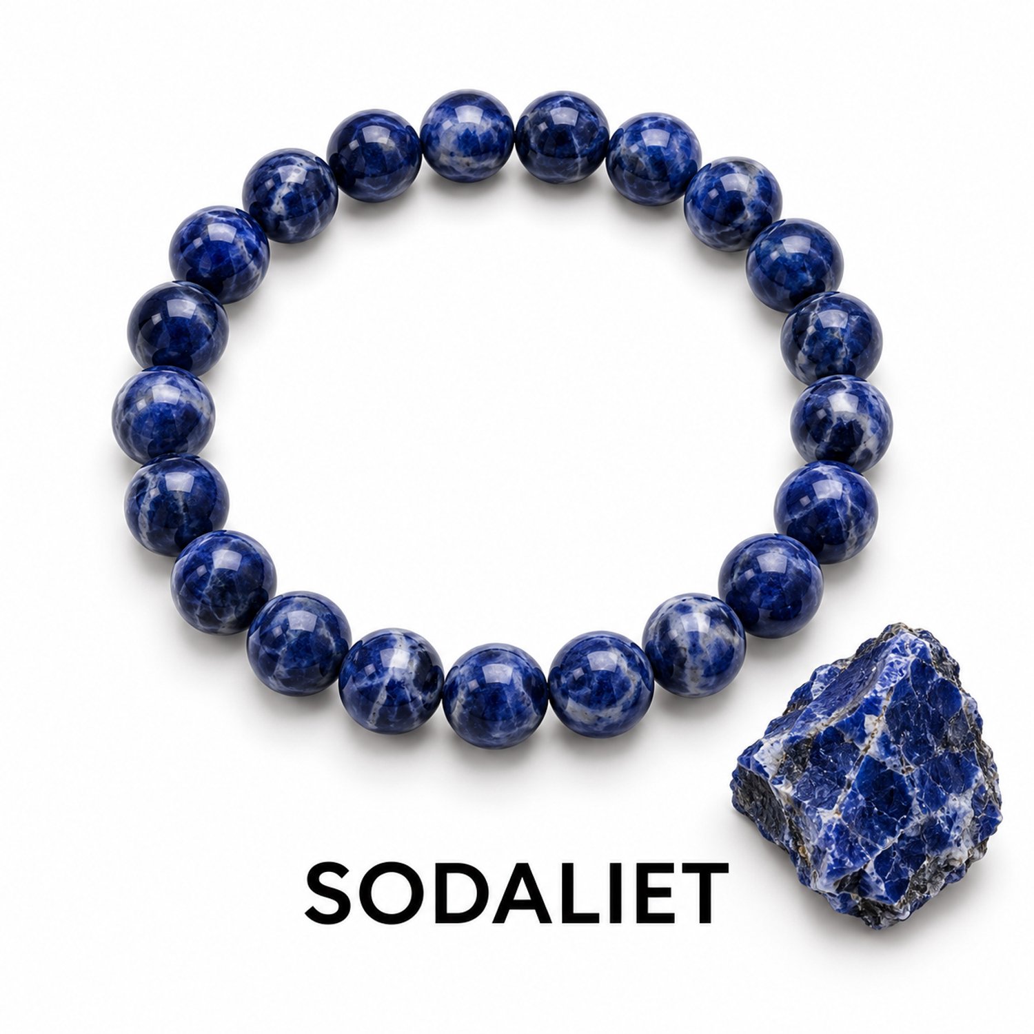S4H® Sodaliet Armband – 8 mm Edelsteen Kralen – 18 cm – Unisex – Blauwe Natuursteen Armband – Rust, Focus & Communicatie