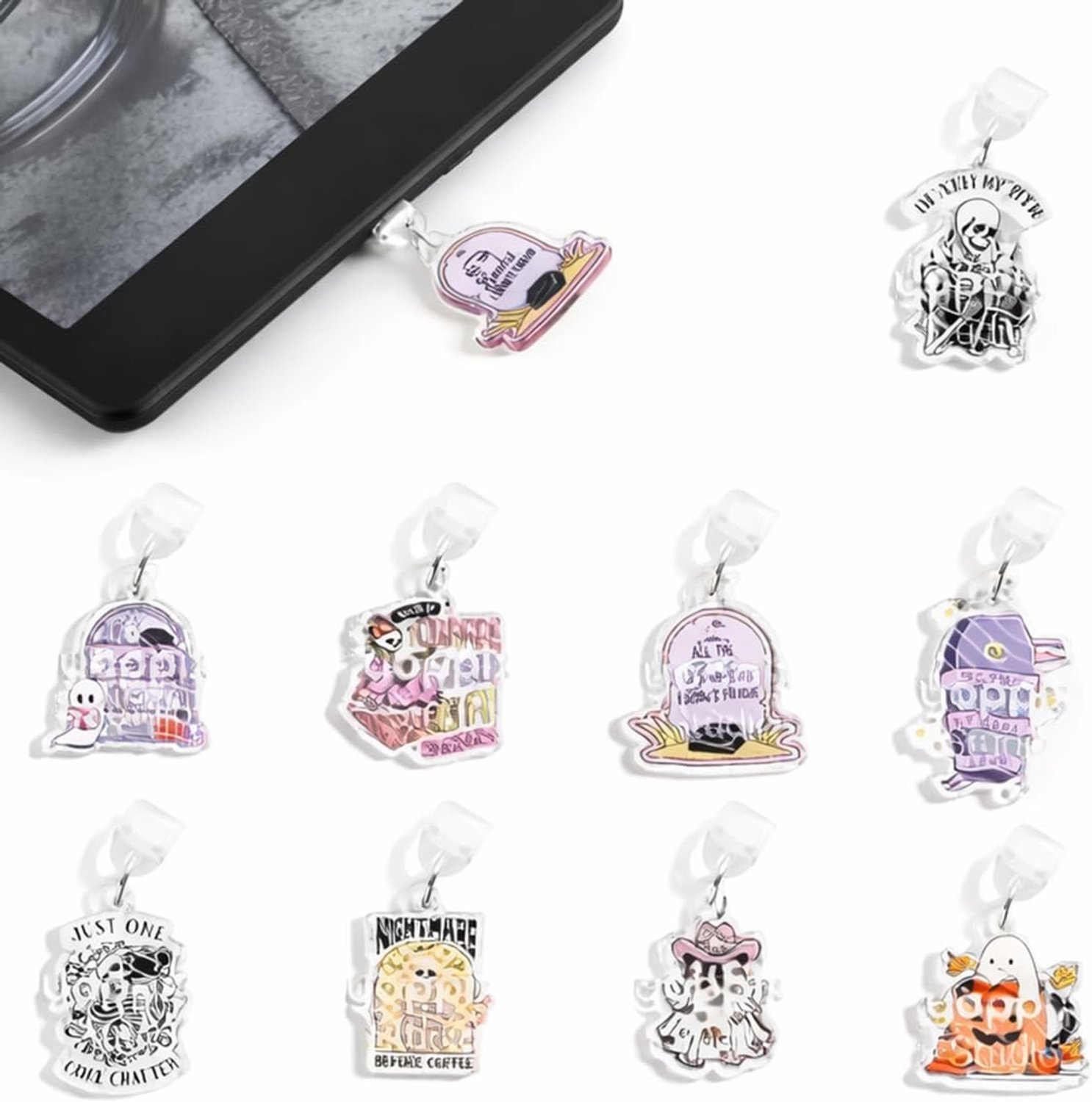 Set van 9 Stofhoezen voor E-readers, Type C/USB-C Kabelhoezen en Trailer, Gothic Skull, Perfect Cadeau voor Boekenliefhebbers en Lezen