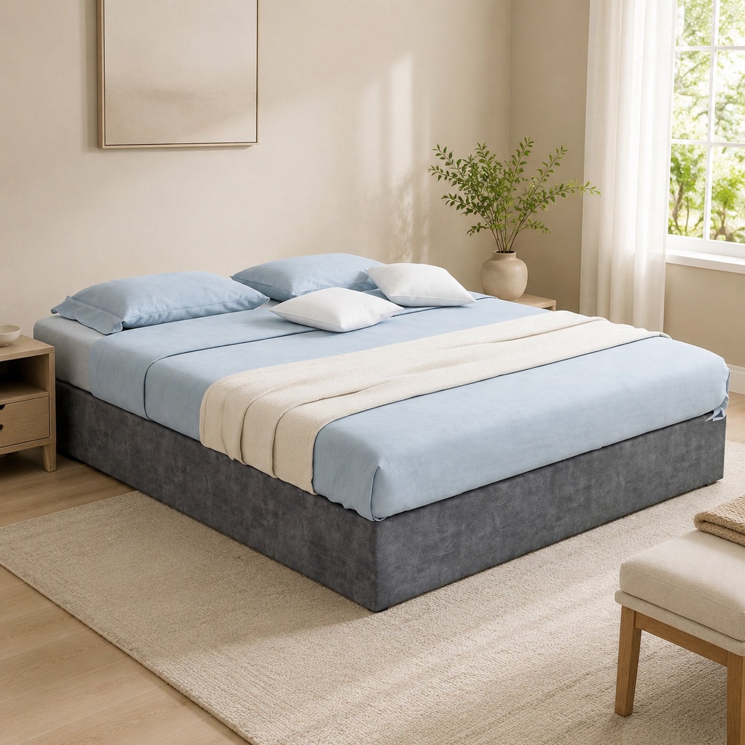 CHICFURN Gestoffeerd bedframe 140 x 200 cm - gaslift - grijs