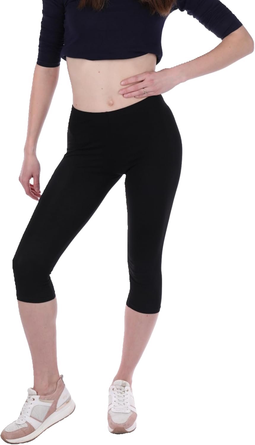 Legging Capri dames meisjes 7/8 zwart katoen S-XXXL