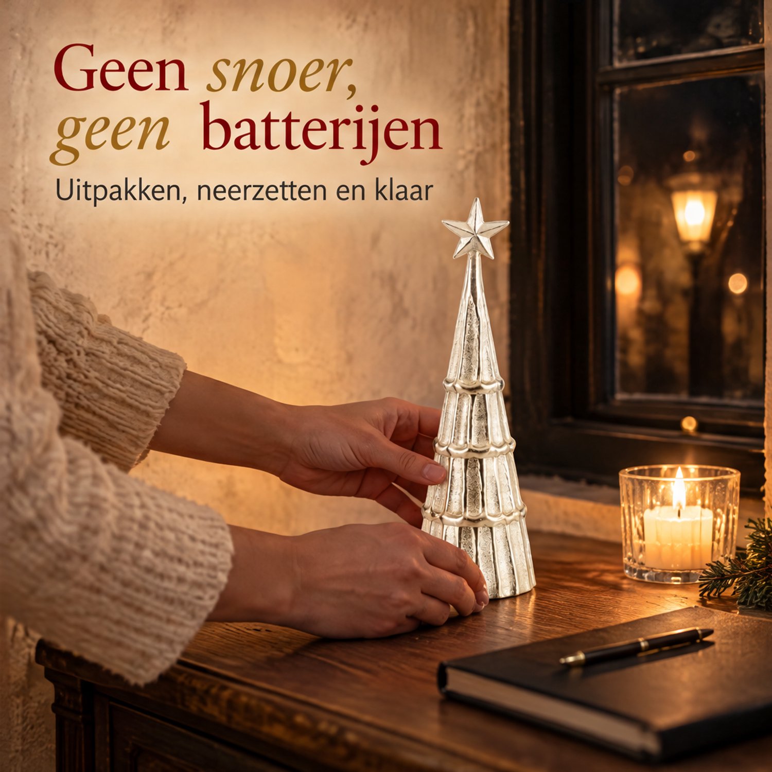 Cheqo® Decoratieve Kerstboom 35 cm - Kerstboompje Zilver met Ster - Kerstdecoratie voor Binnen - Kerst Tafeldecoratie - Kerstbeeld - Kerstversiering - Vensterbank Decoratie - Kerstfiguur - Winterdecoratie - Woonaccessoires - Kerstdeco – foto 7