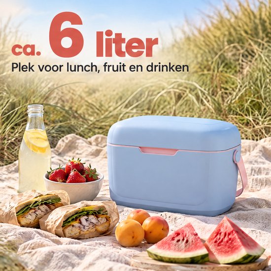 Lomera Koelbox 6 Liter Blauw - Kleine Passieve Koelbox met Schouderband - Draagbare Frigobox voor Picknick, Strand en Camping - Isolatiebox - Thermobox - Coolbox van Lomera — afbeelding 4