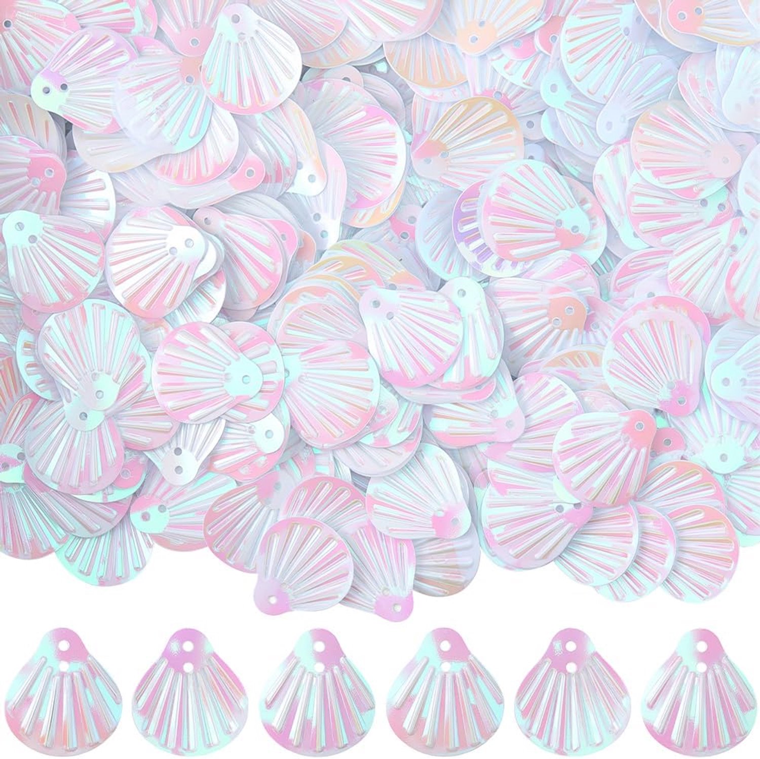 416Pcs Ab Wit Shell Vormige Pailletten Schelpen Vorm 2 Gaten Pailletten Losse Zeeschelp Paillette Zeemeermin Schalen Hars Glitter Bulk Voor Maken Kleding Borduurwerk Hanger Accessoires Diy