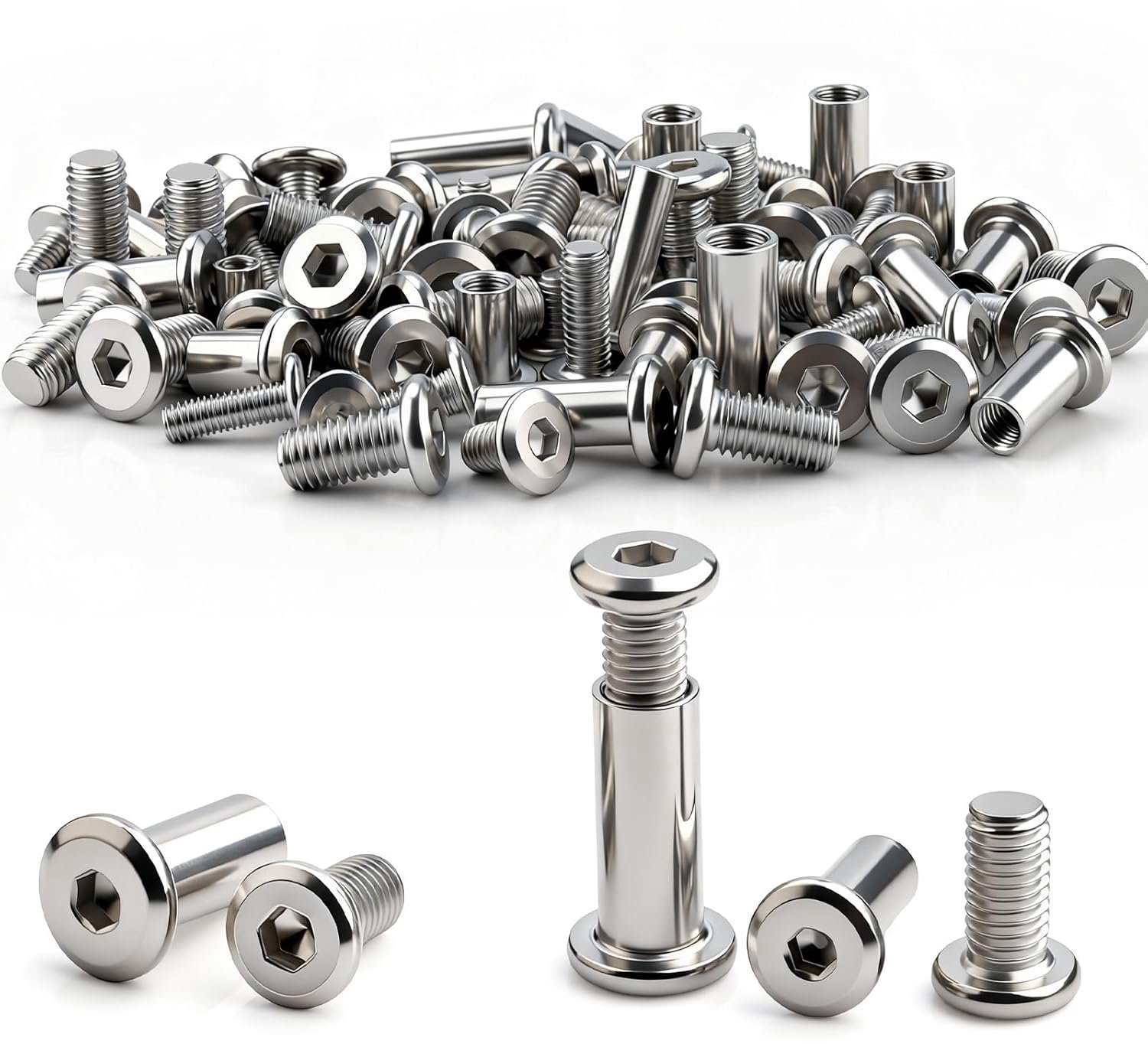 50 stuks hulsschroeven M5 x 10 mm | 25 hulsmoeren en 25 hulsschroeven, roestvrij staal A2 V2A kastconnector M5 voor meubels, houten bekleding, kledingkasten