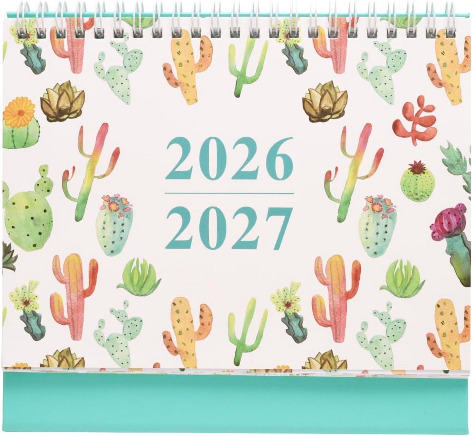 Juli 2026 tot december 2027, cactusmotief, tafeldecoratie, 18 maandkalender, minimalistisch, stijlvol voor thuis, kantoor, werkplaats, 12 patronen