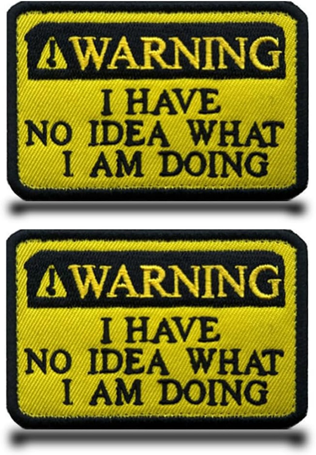 2 stuks gele "Waarschuwing I Have No Idee What I Am Doing" grappige patch afneembare patches met Borduurwerk applicatie tactische militaire patch voor jas, vest, rugzakken, kleding, tassen,