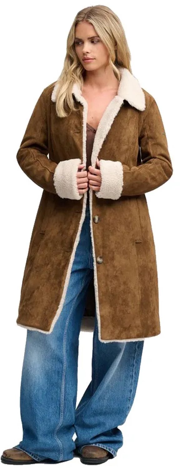Superdry Faux Shearling Longline Jas S Vrouw Antique Bronze