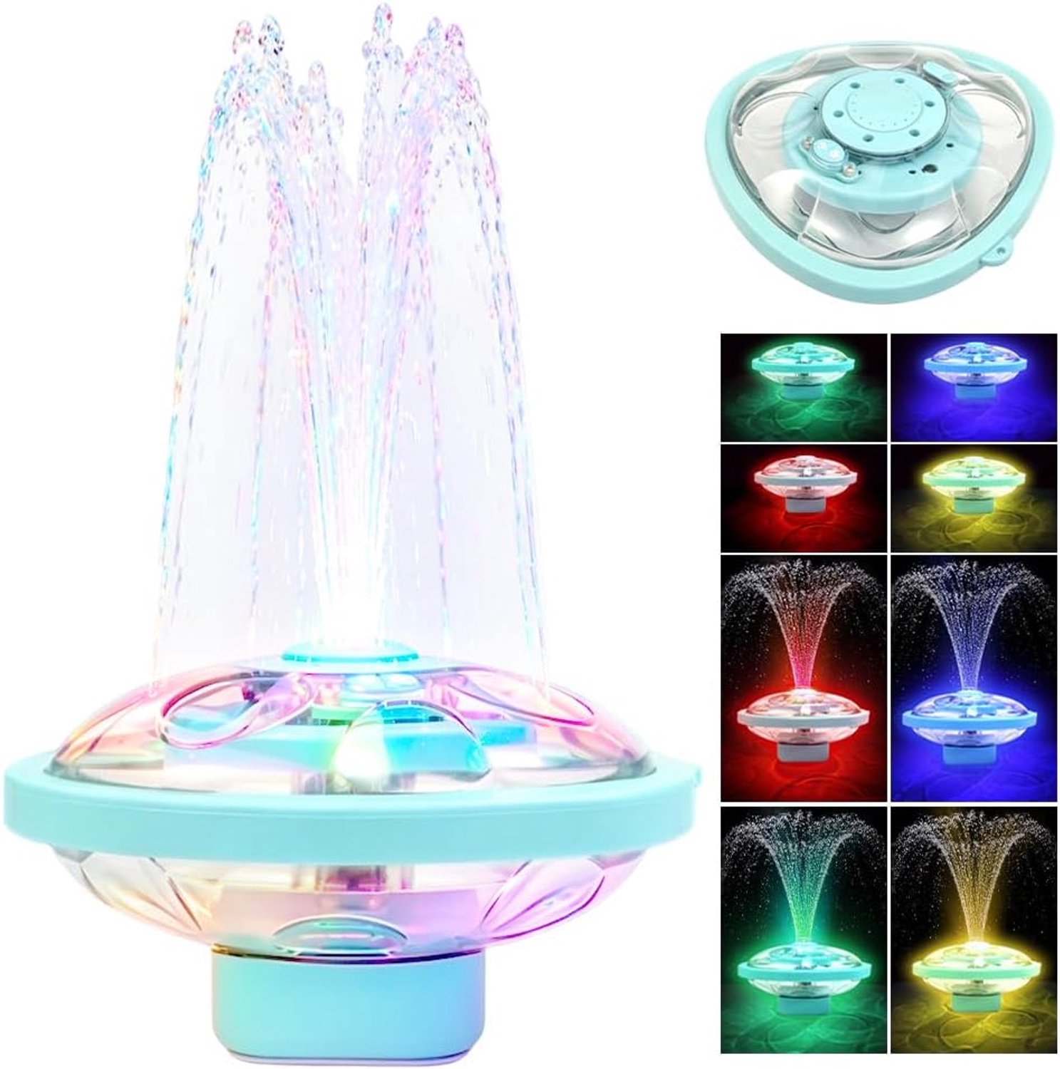 Fontein voor zwembad, zwembadfontein met onderwaterverlichting, fontein op zonne-energie met 5 verlichtingsmodi en 4 straalmodi, waterstraal (3600 mAh)