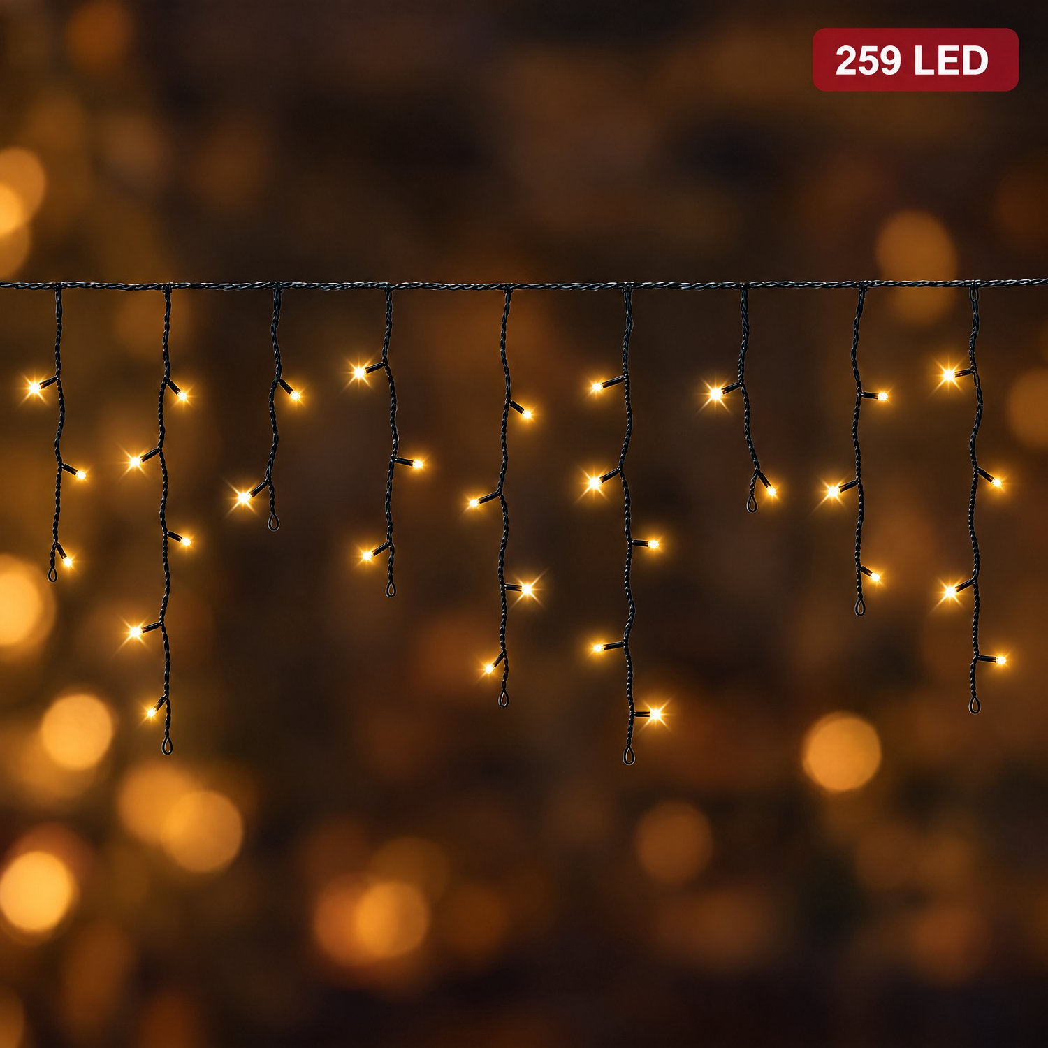 Cheqo® IJspegelverlichting 259 LED - 11 Meter - Warm Wit - Kerstverlichting Buiten - IJspegel Verlichting - Lichtgordijn - Kerstlampjes voor Binnen en Buiten - Dakgootverlichting - Sfeerverlichting - Kerstdecoratie met Timer en 8 Lichtfuncties