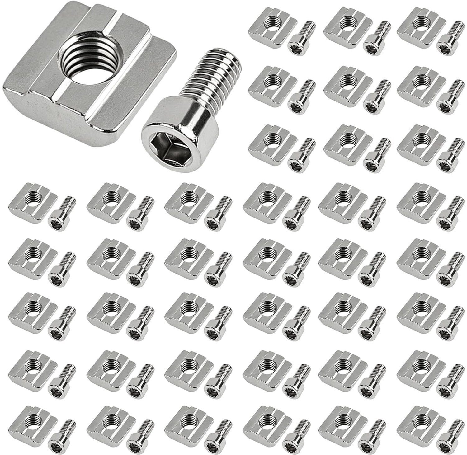 50 stuks Schuifmoeren M8 Nutensteinen Aluprofiel T-nut Spoor M8 3030 Nutenstein Roestvrij staal Nutschroeven met schroeven Glijmoer voor Aluprofiel B Aluminiumprofiel-extrusiesleuf Standaard-30-serie