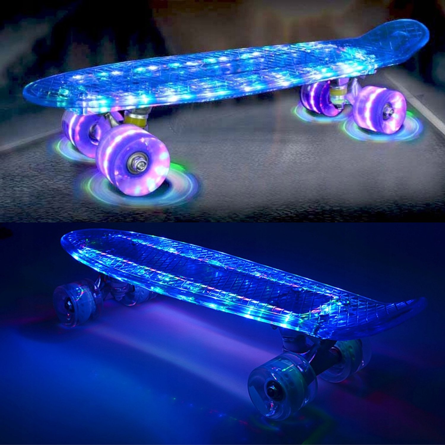 Kinder Skateboard Verlicht LED 56cm RGB USB Lichtgevende Wielen Roze